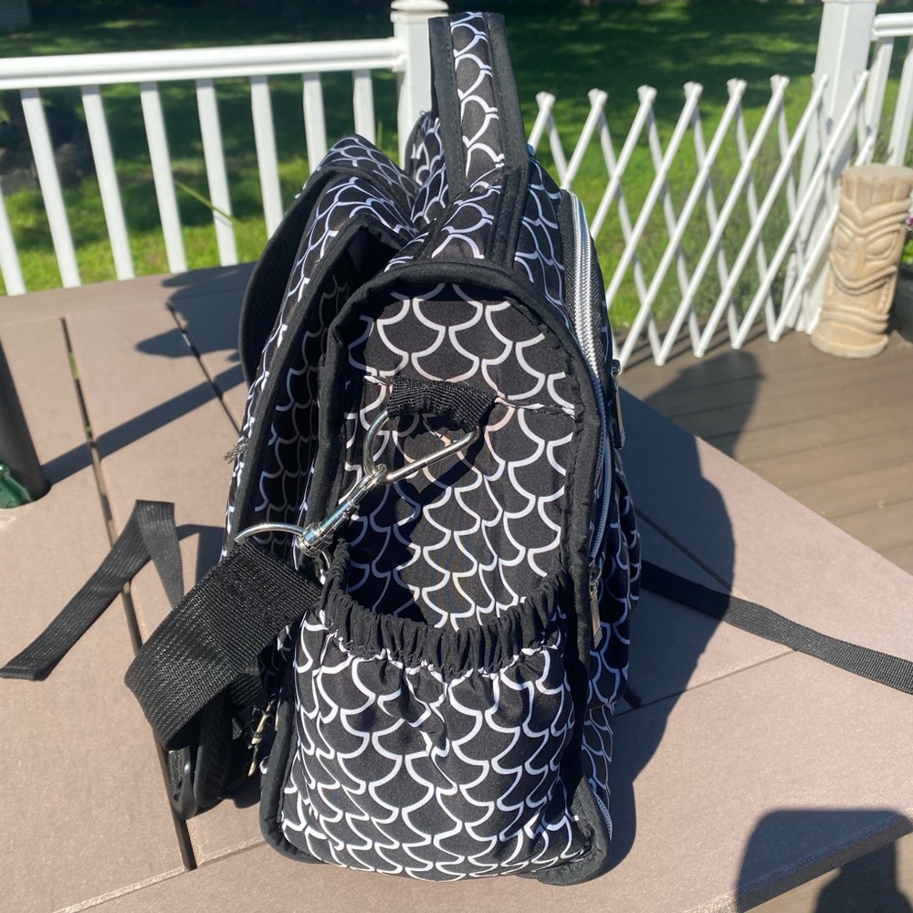 Black And White Patterned Backpack Diaper Bag Ban… - image 4